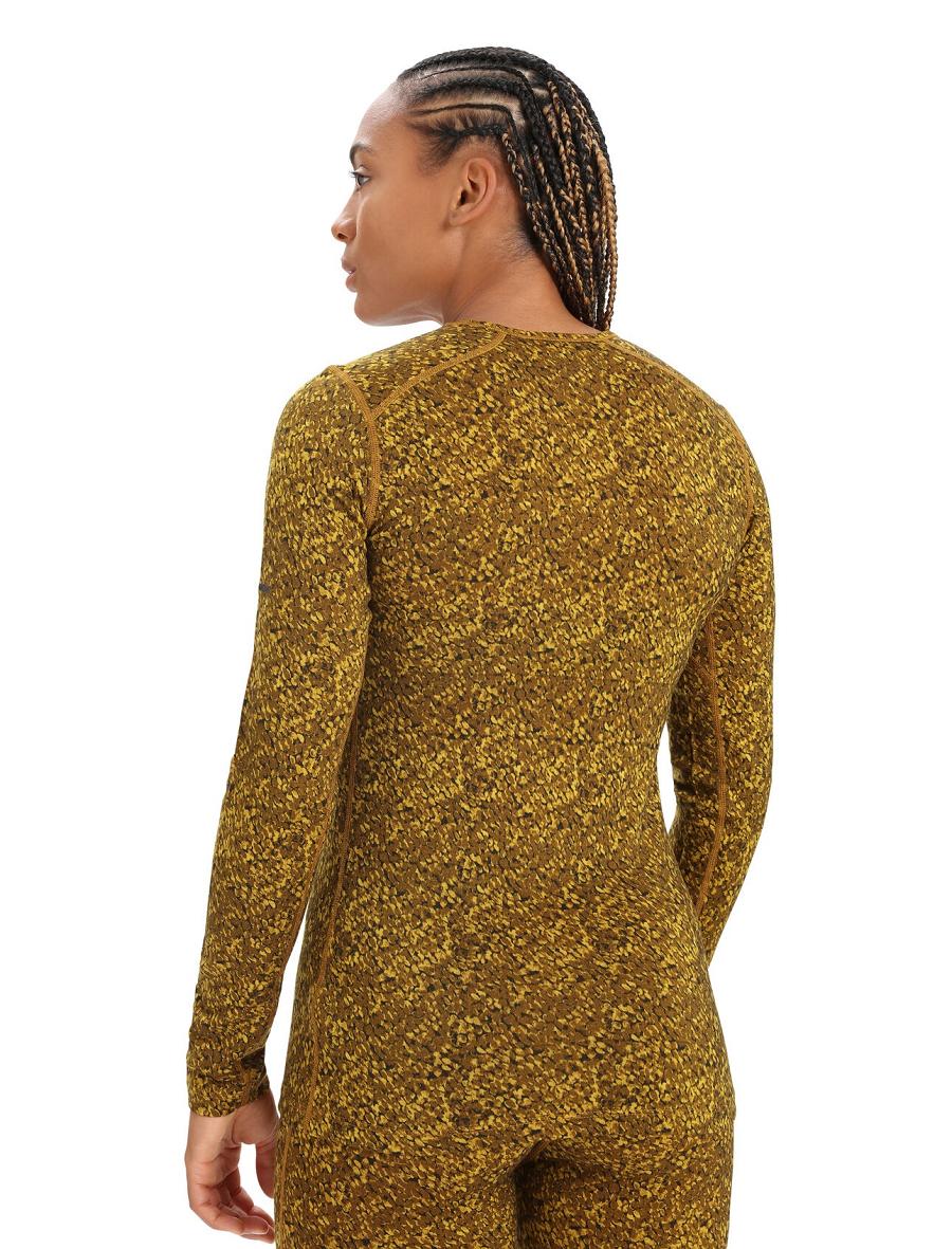 Silent Gold / Clove Icebreaker Merino 200 Oasis Long Sleeve Crewe Lichen Women's One Piece & Sets | AU 1797MQZA